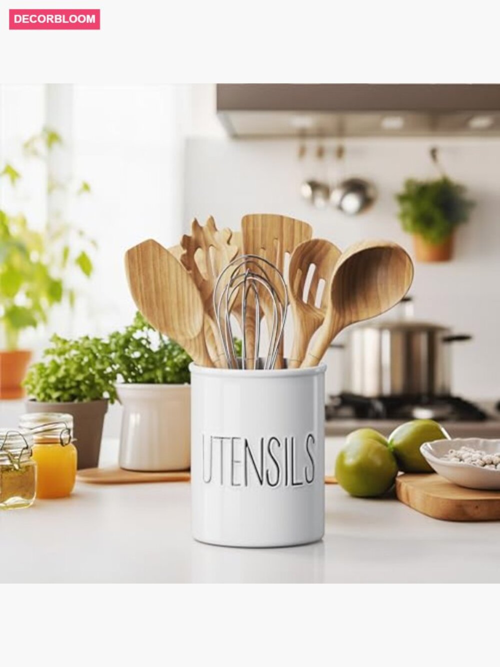 Large Ceramic Utensil Holder for Countertop, Farmhouse Kitchen Crock, Spatula - Picture 2 of 7